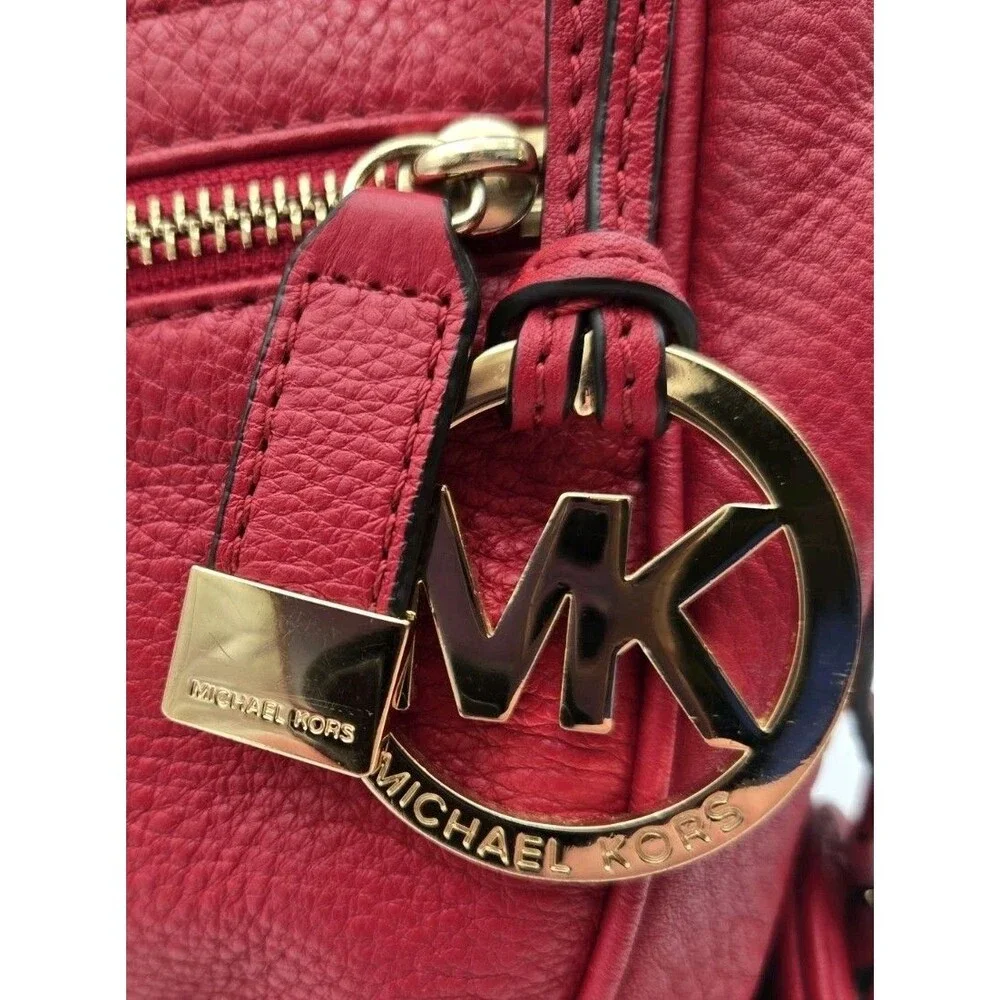 Michael Kors Red Pebbled Leather Hobo Shoulder Bag Gold Hardware 38F3XLYL3L Auth